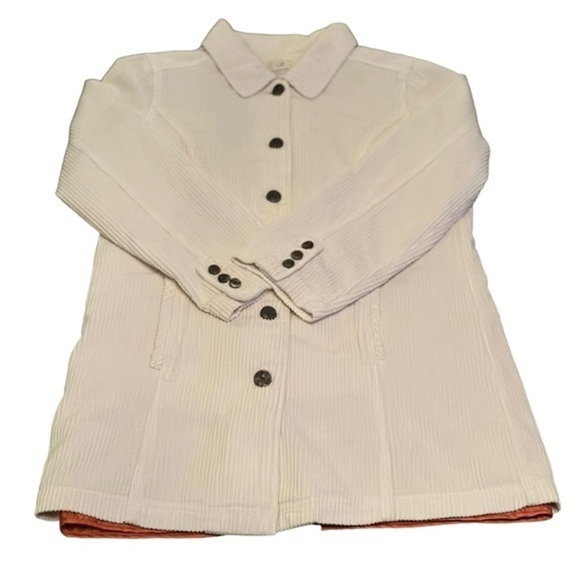J. Jill Cream Button Up Corduroy Jacket w. Removable Quilted Orange Lining Small - Picture 5 of 14